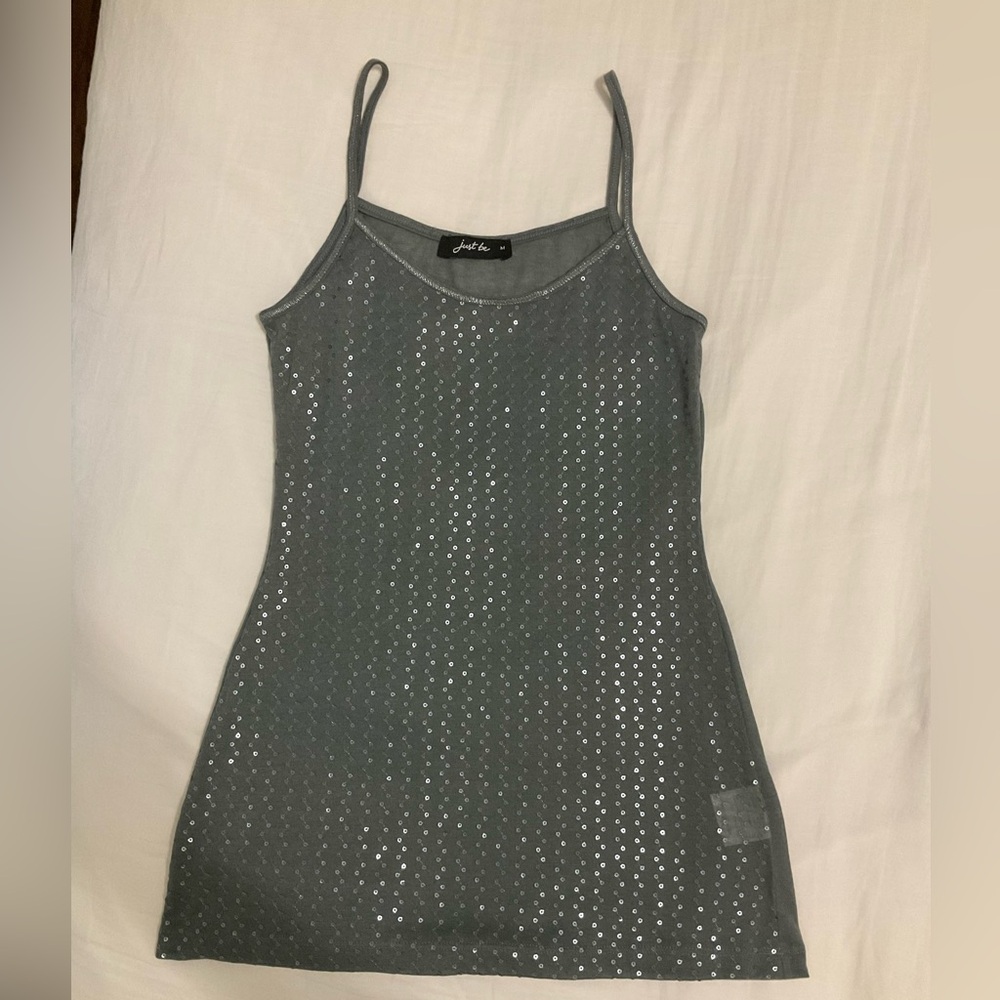 just be Silver Sequin Camisole Tank